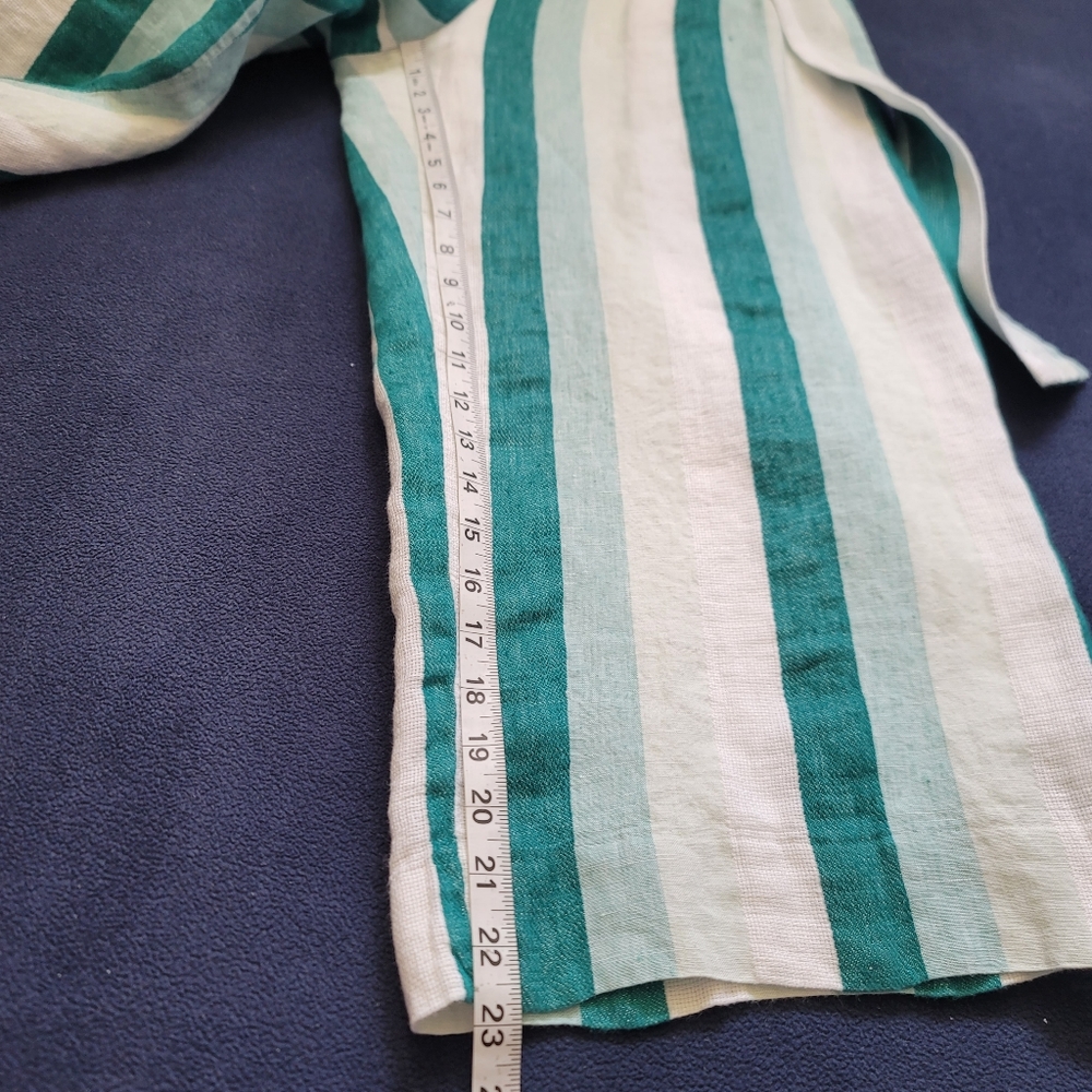 J.CREW Paper Bag Linen Pant In Cabana Stripe Women's Size10 Turquoise Jade White - Picture 13 of 16